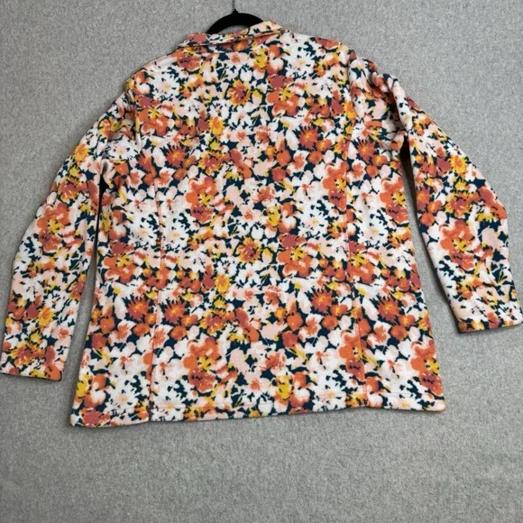 Land's End Women's XL Floral Print Qrt Zip Pullover Fleece Orange/Blue Flowers - Picture 4 of 8